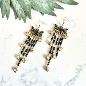2/$30🌵 Bat Star Long Dangle Beaded Earrings NEW Witchy Halloween Spooky Gift